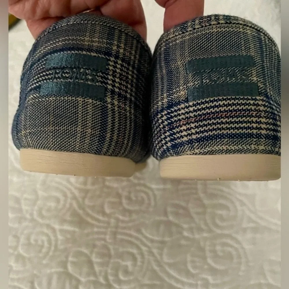 Toms Alpargata Citadel Blue Classic Plaid/Bow flats Sz 11 - Picture 8 of 15